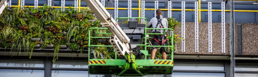 TU Delft Forschung zu grünen Fassaden – Westfassade von Gebäude 23 mit Living Lab