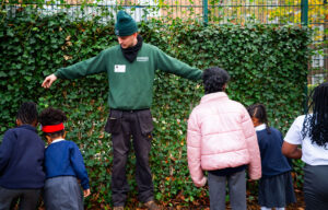 Haie prête à l’emploi Mobilane agissant comme filtre naturel contre la pollution de l’air le long d’une cour d’école
