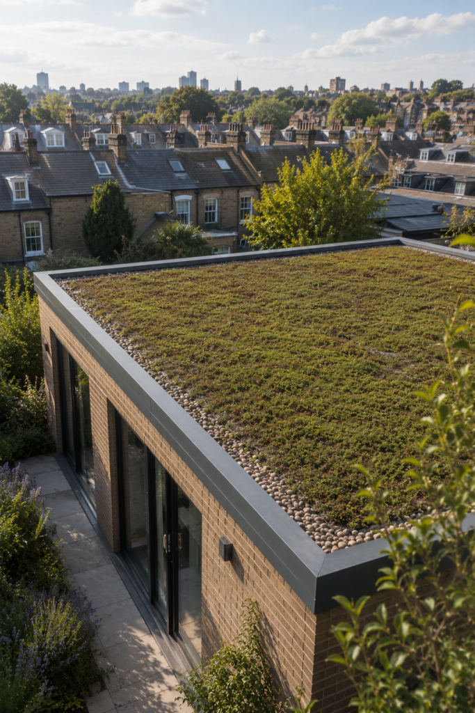 Sedum green roof on an extension in London